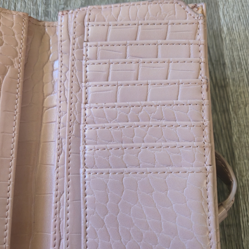 Love & Lore Pink Croc Embossed Continental Clutch Wallet Vegan Faux Leather - Picture 6 of 16
